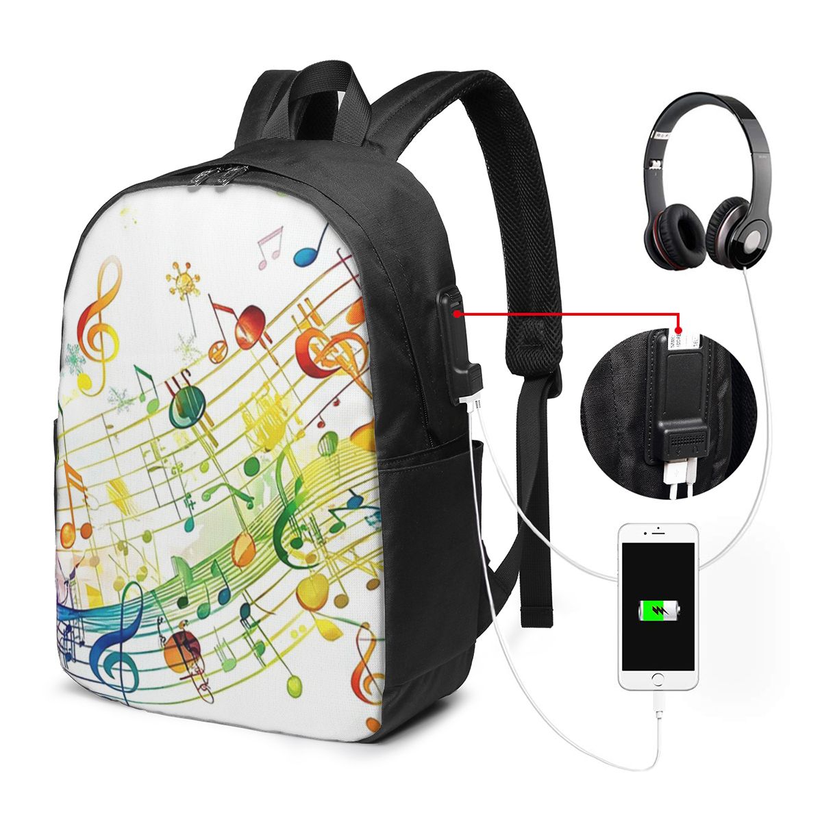 Backpacks - Абстрактные клавиши пианино с музыкальными нотами,
